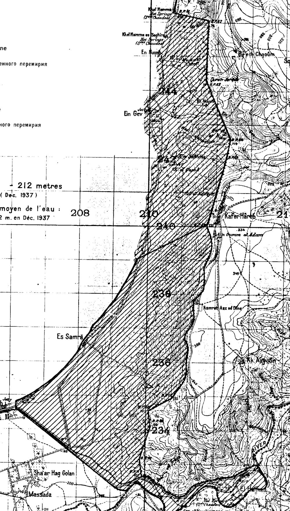מפת שביתת הנשק של האומות המאוחדות ובה האזור המפורז עין גב – אל-סמרא – אל-חמה, מסומן בקווקוו